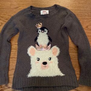 Justice Gray Sweater with Penguin and Bear Design